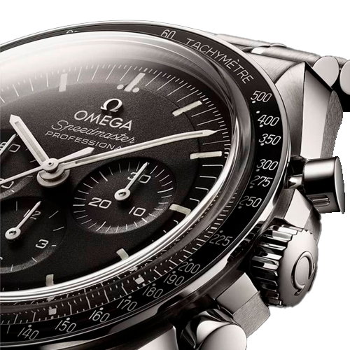 omega speedmaster. Esfera detallada de un reloj cronógrafo con sus componentes.